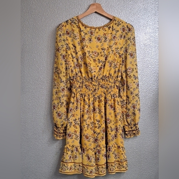 Max Studio Mustard Floral Long Sleeve Mini Dress   Size M - Picture 10 of 10